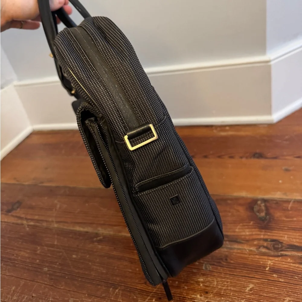 Dunhill Black Leather Dark Gray Canvas Business Bag Briefcase Men Tech Sleeve